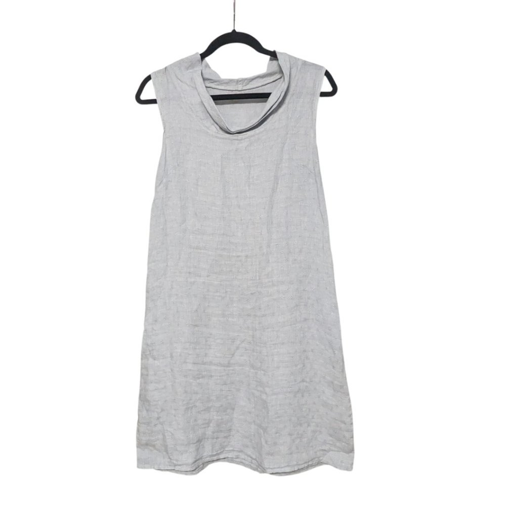 Lina Tomei 100% linen dress Size Small Blue Gray Summer Beach Casual Easy